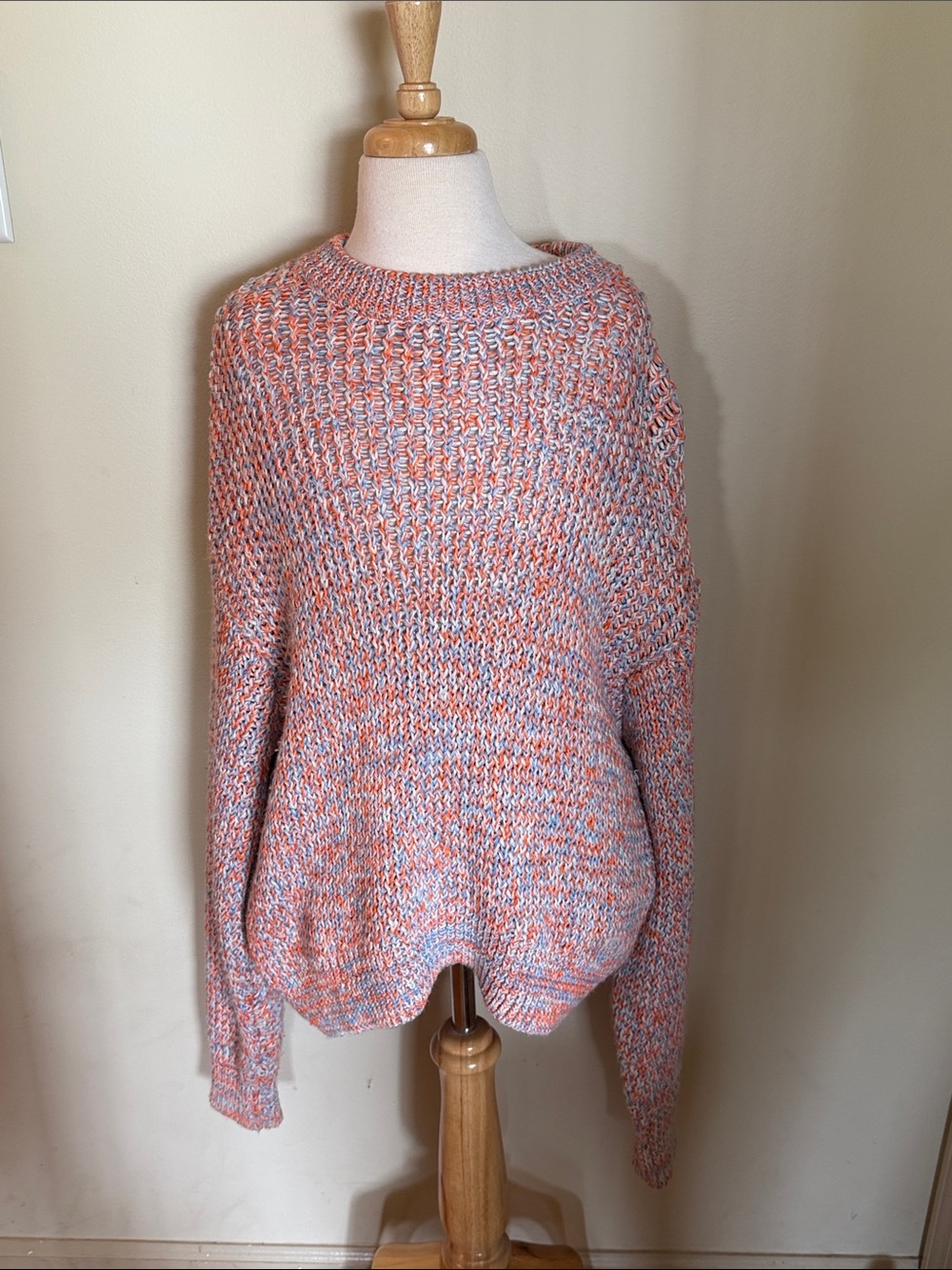 EUC Women’s Medium H&M Chunky Marled Orange/Blue Crewneck Long Sleeve Sweater